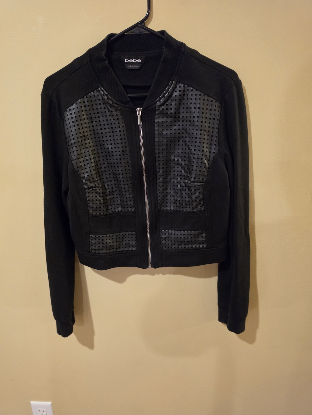bebe Black Perforated Bomber Jacket